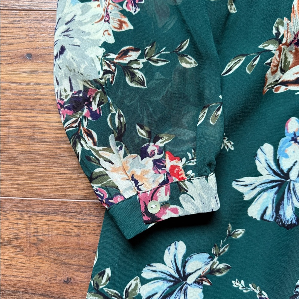 A New Day Women’s Green Floral Button Down Fit & Flare Dress Size Medium - Picture 6 of 12